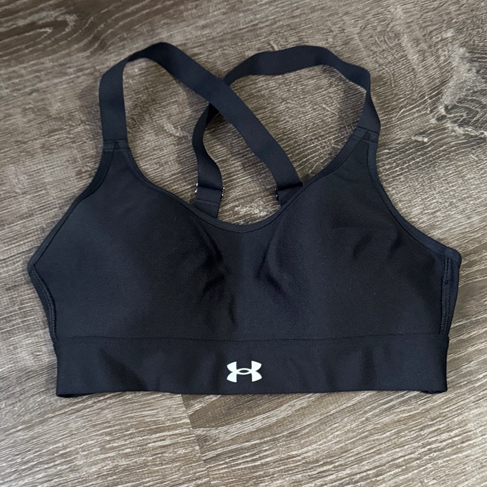 Under Armour Black Sports Bra with White Logo